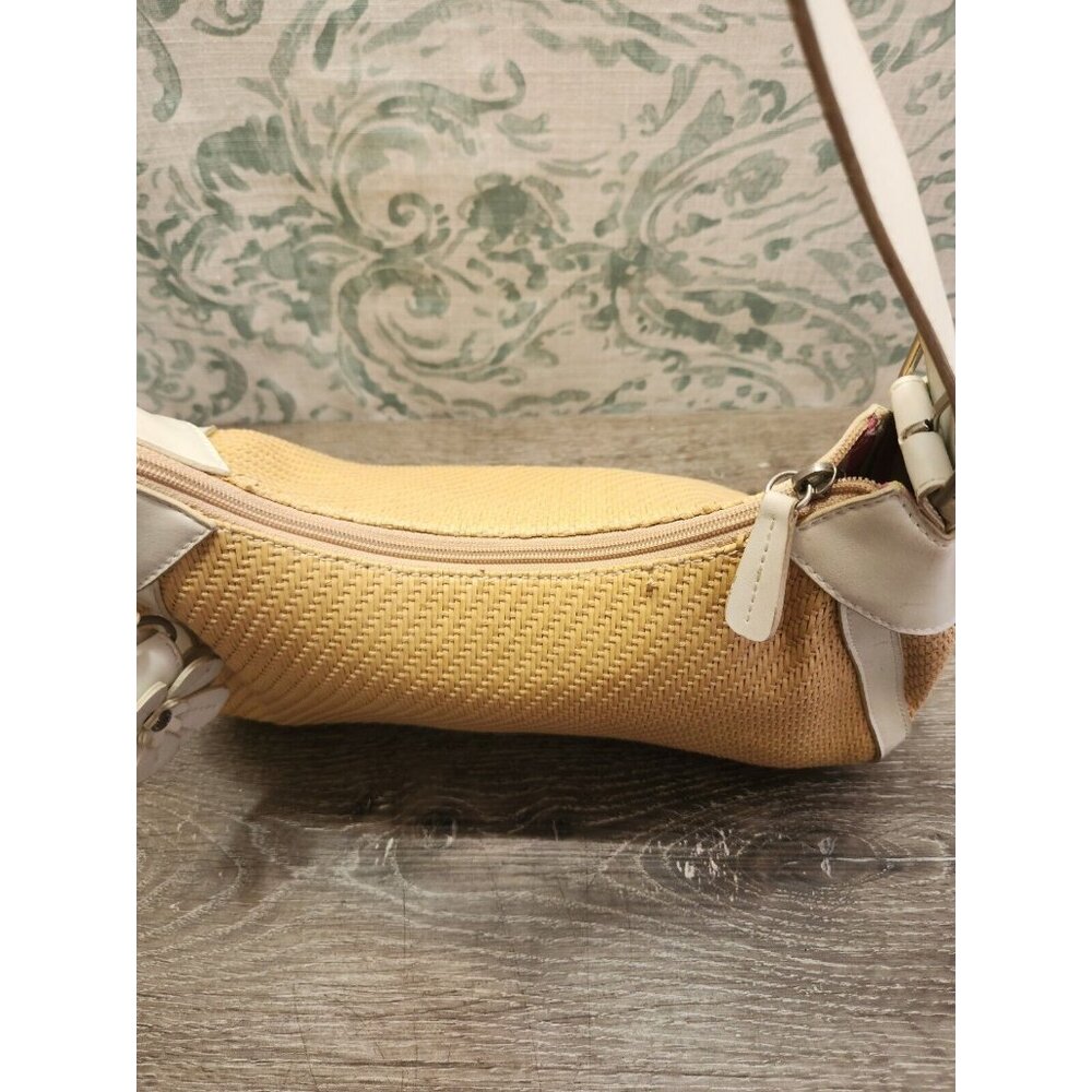 Fossil 75082 Woven Straw Fabric Handbag Purse w/ Leather Trim 13"x8"x4" - Picture 7 of 13